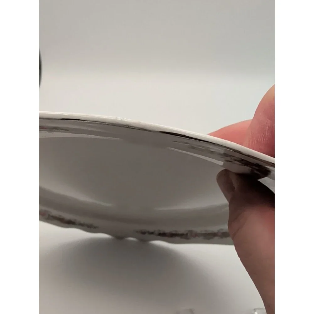 Beautiful W S George Lido Dinner Plate White Scalloped With Silver Rim 1940’s